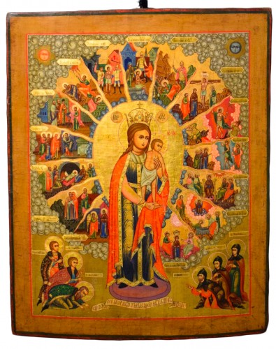 Virgin and Child and scenes from the Gospels - Ancient Russian Icon 19th c.